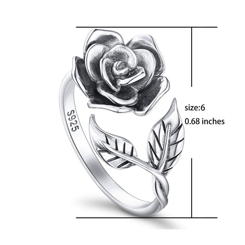Alphm S925 Sterling Silver Adjustable Wrap Promise Rings 6 Jewelry Rose Flower Ring for Women Gift Jewelry - Image 5